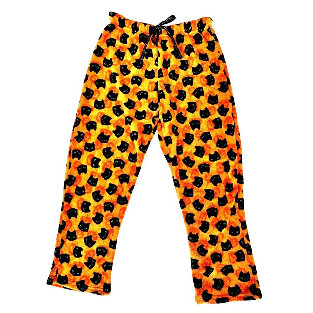 Pillow Talk Pajama Bottoms Medium Black Cats Jack O Lanterns Halloween Drawstrin